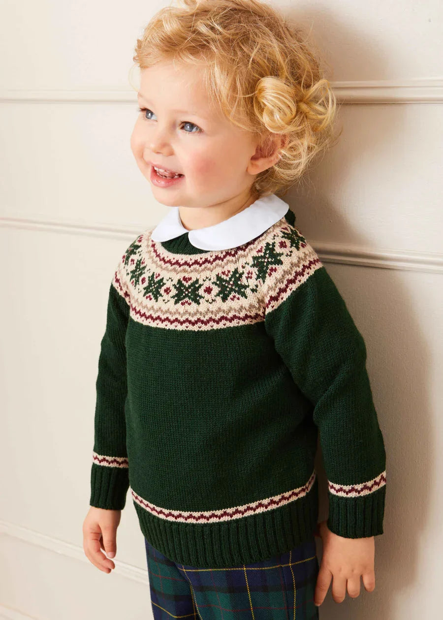 Classic Fair Isle Merino Wool Jumper in Green