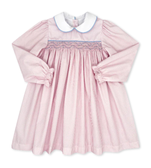 Michelle Long Sleeve Dress- Classic Pink Mini Gingham