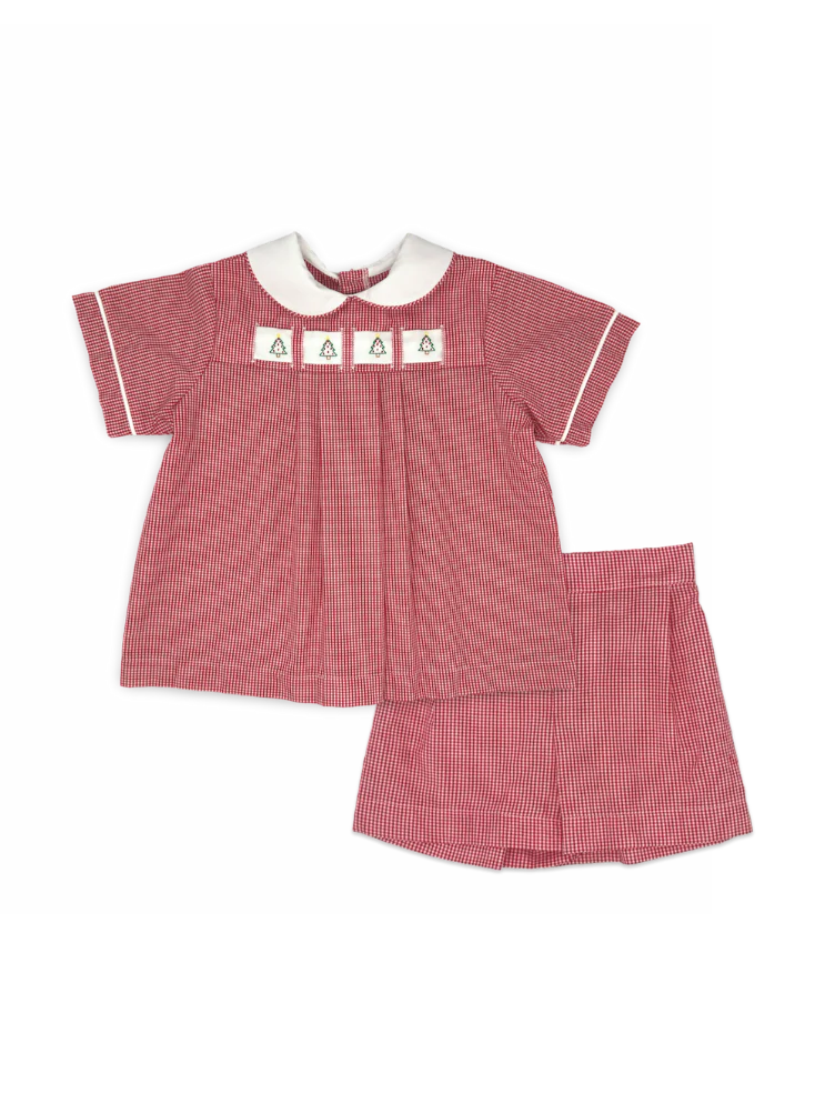 Lullaby Set Noah Ribbon Short Set- Ridgeland Red Minigingham
