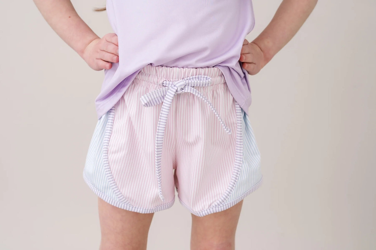 Set Athletics Elise Short- Cotton Candy Pink, Blue and Purple Ministripe