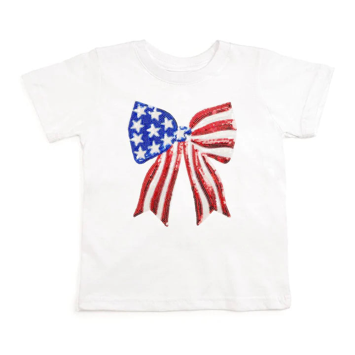 Sweet Wink Patriotic Sequin Bow Patch Short Sleeve T-Shirt- White