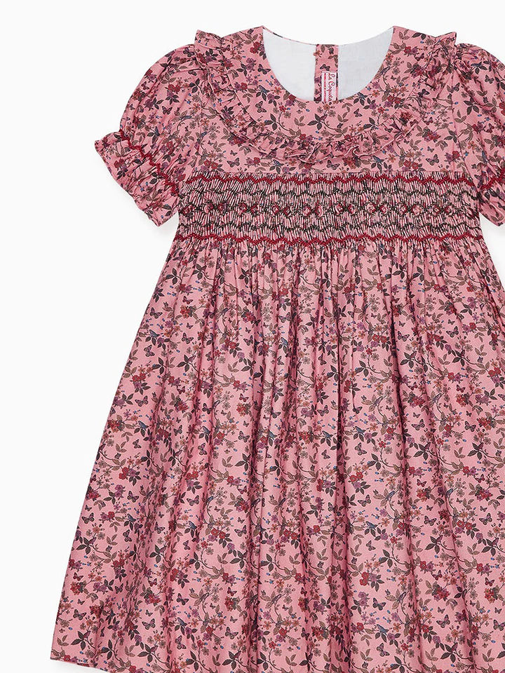 Dusty Pink Floral Silvana Girl Hand Smocked Dress