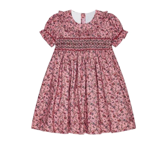 Dusty Pink Floral Silvana Girl Hand Smocked Dress