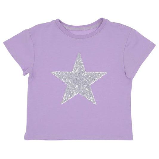 Azarhia Silver Sequin Star Boxy Tee- Lavender