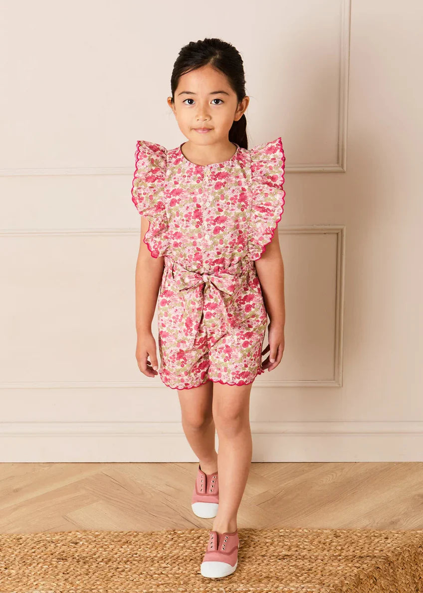Margret Floral Ruffle Detail Playsuit in Pink