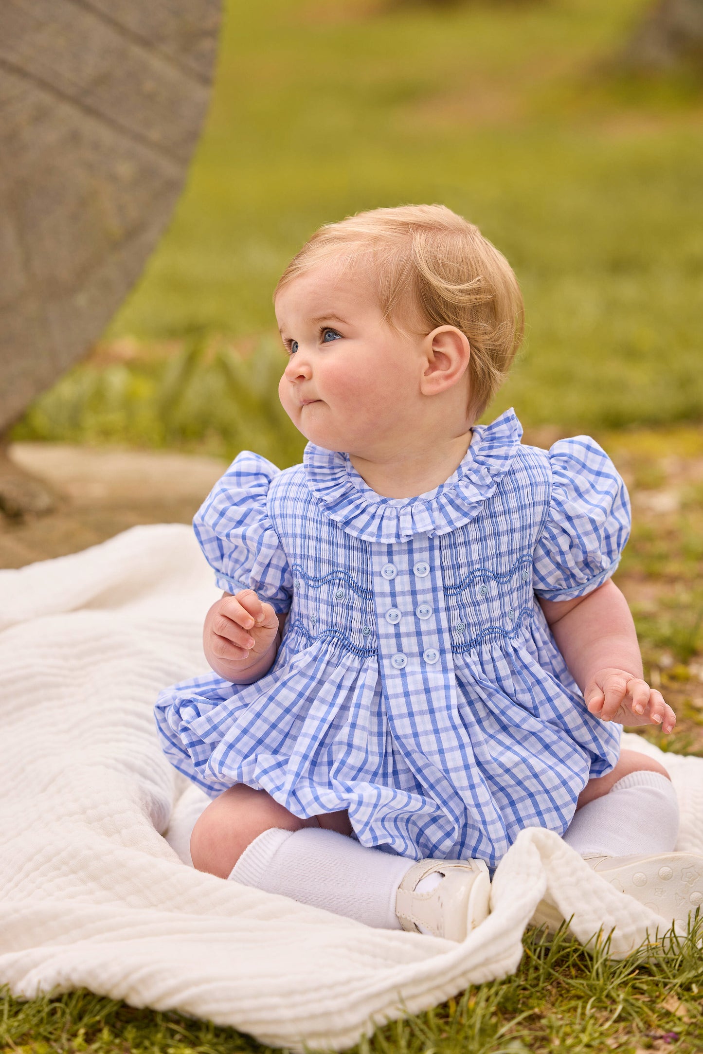 Little English Smocked Bridget Bubble- Woodberry Plaid