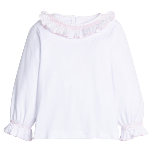 Smocked Madeline Blouse- White and Light Pink