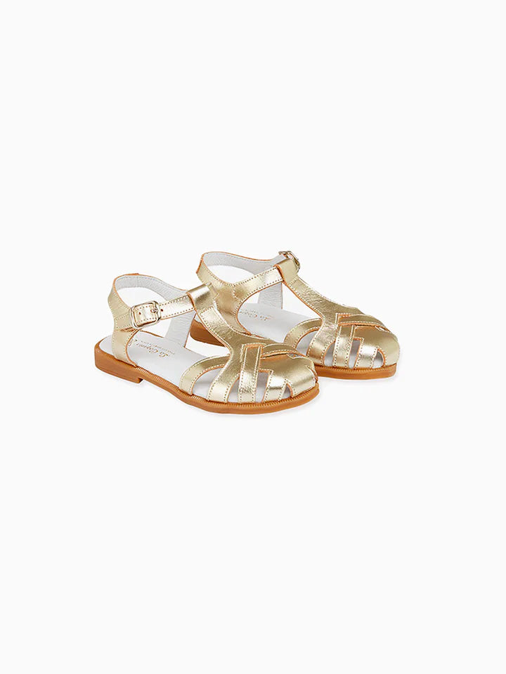 La Coqueta Gold Sofia Leather Girl Sandals
