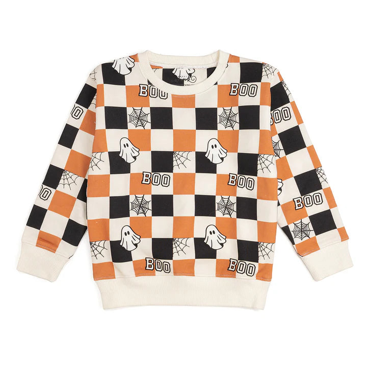 Boo Checkered Halloween Sweatshirt - Natural