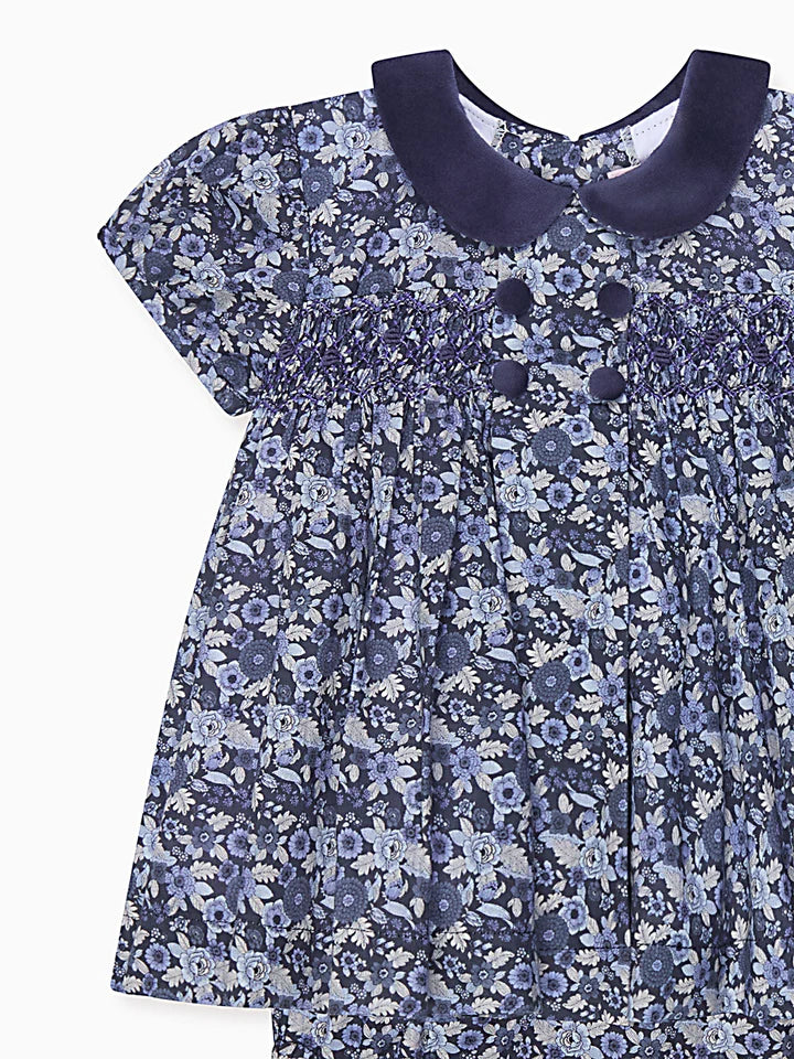 Navy Floral Arcadia Baby Girl Hand Smocked Set