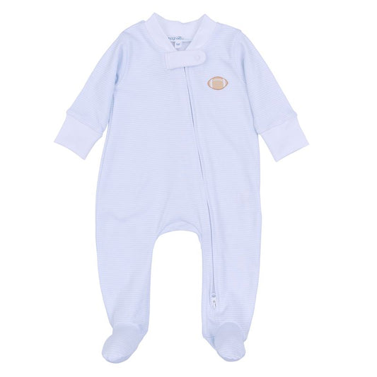 Magnolia Baby Touchdown Cutie Embroidered Zipper Footie- Light Blue