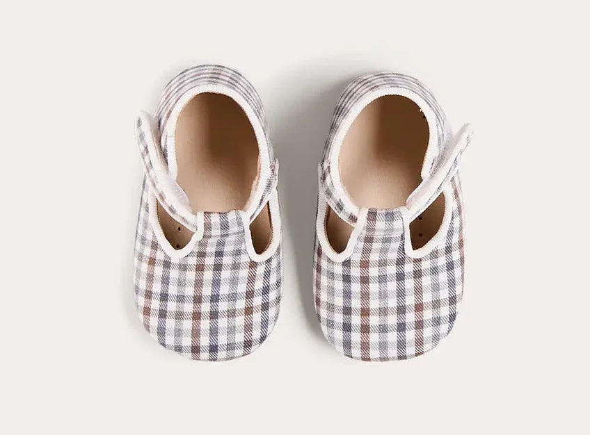 Pepa London Cadogan Houndstooth T-Bar Pram Shoes in Brown