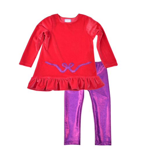 Funtasia Too Hot Pink Bow Top and Purple Legging Set