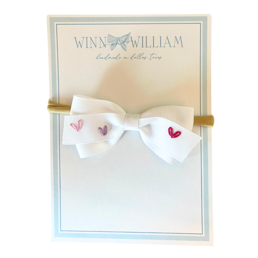 Winn and Williams Baby Headband With Hearts- White