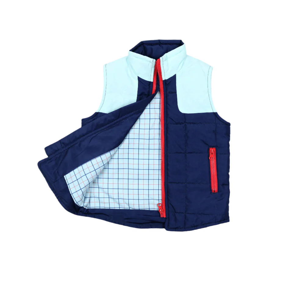 BlueQuail Navy and Light Blue Tattersall Vest
