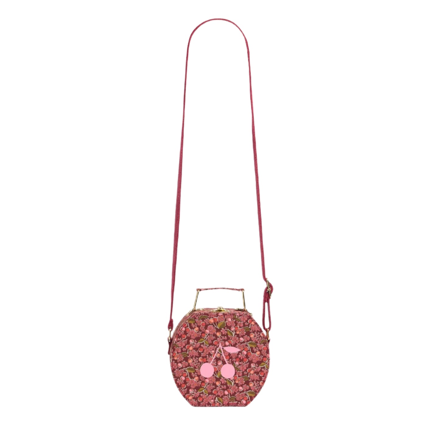 This Jadore mini satchel bag is covered with cotton Liberty fabric featuring a warm print. A large contrasting cherry on the front adds a pop of color.
Cotton poplin
Adjustable strap and handle
Measurements: 13 x 5.5 x 7.5 cm (5.1 x 2.2 x 3 in)
Composition : 100% Cotton