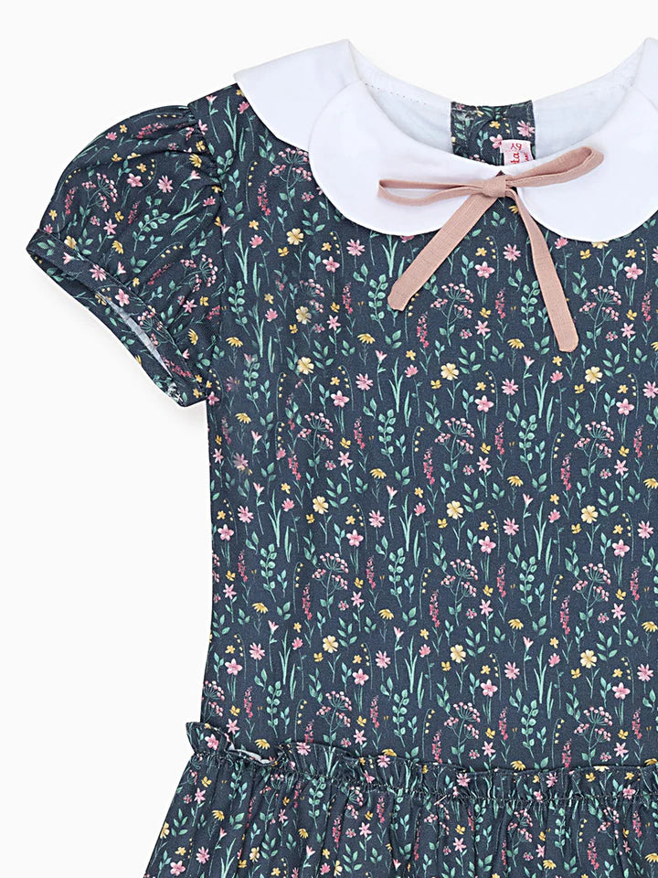 Navy Floral Xana Girl Drop Waist Dress