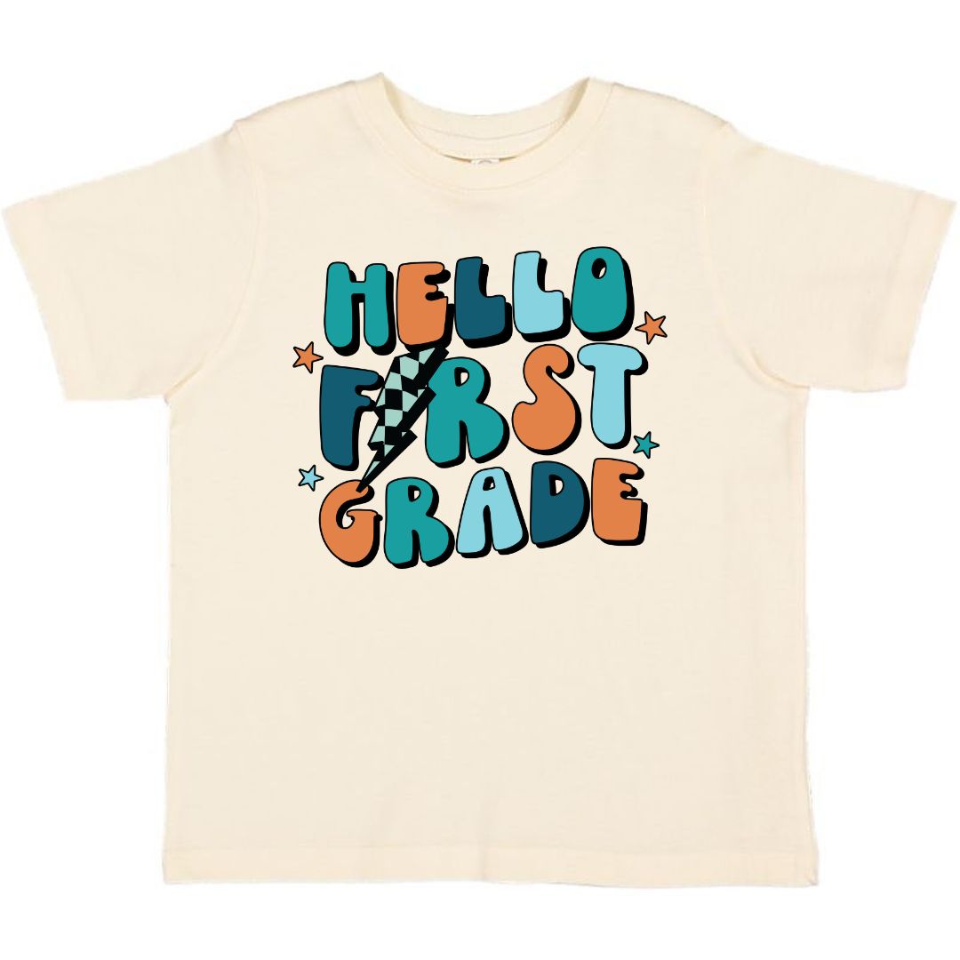Sweet Wink Hello First Grade Short Sleeve T-Shirt - Natural