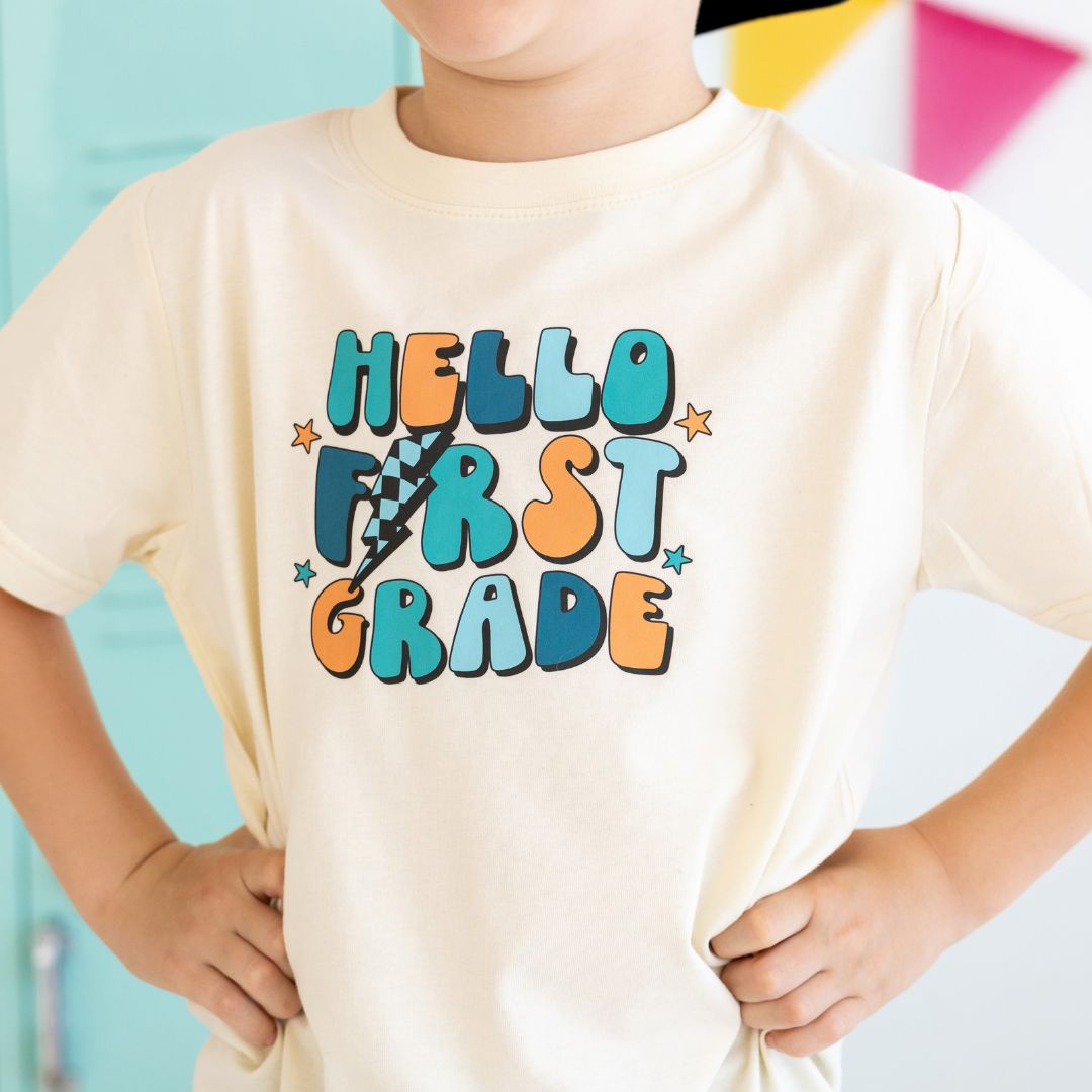 Sweet Wink Hello First Grade Short Sleeve T-Shirt - Natural