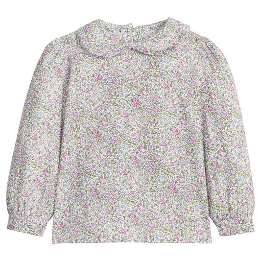 Little English Ruffled Peter Pan Blouse- Lavender Gables Floral