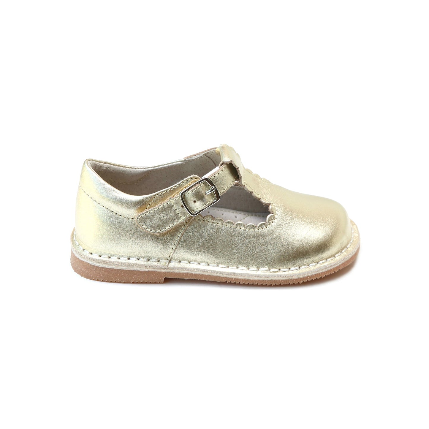Selina Scalloped T-Strap Mary Jane- Gold