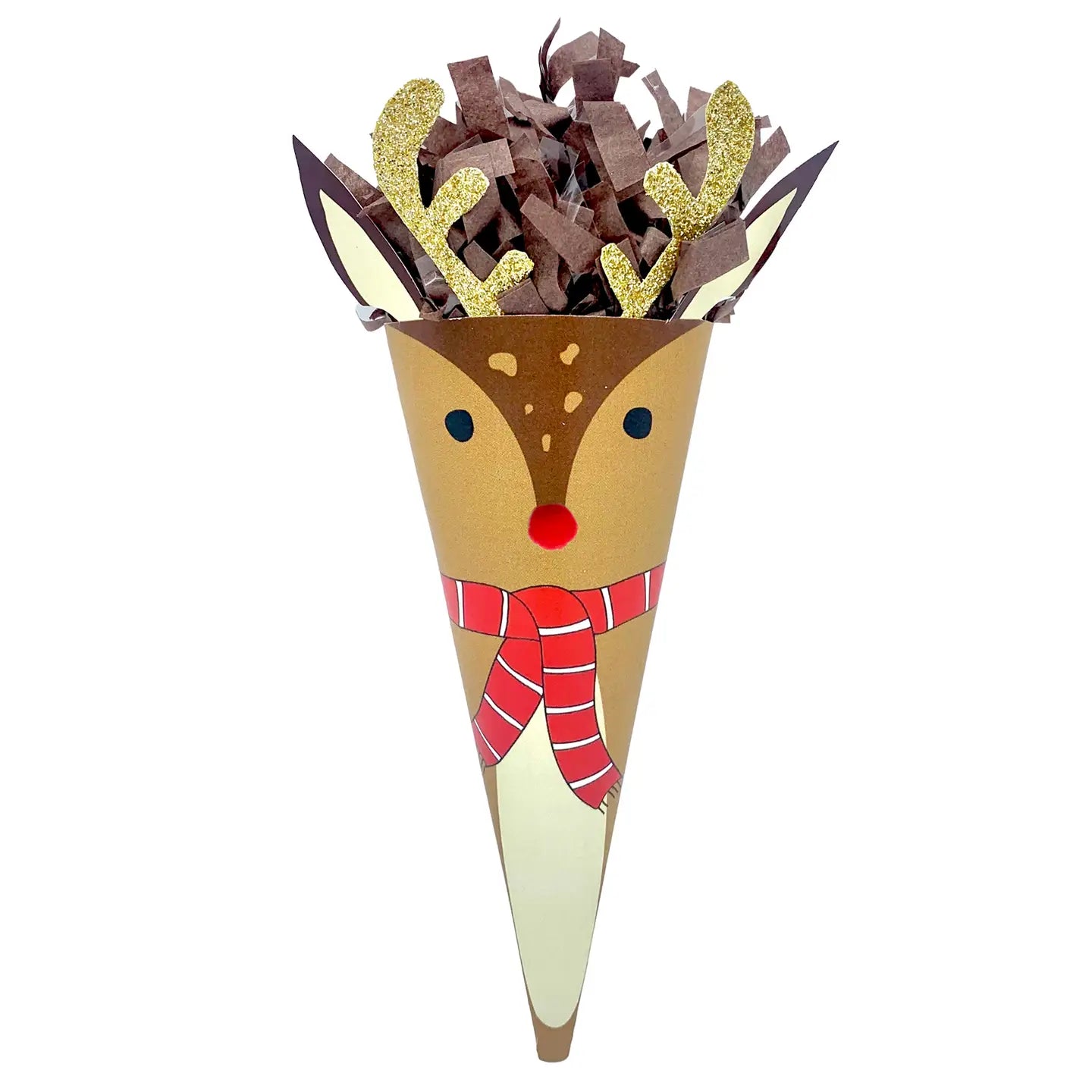 Mini 6" Reindeer With Golden Antlers Surprise Cone