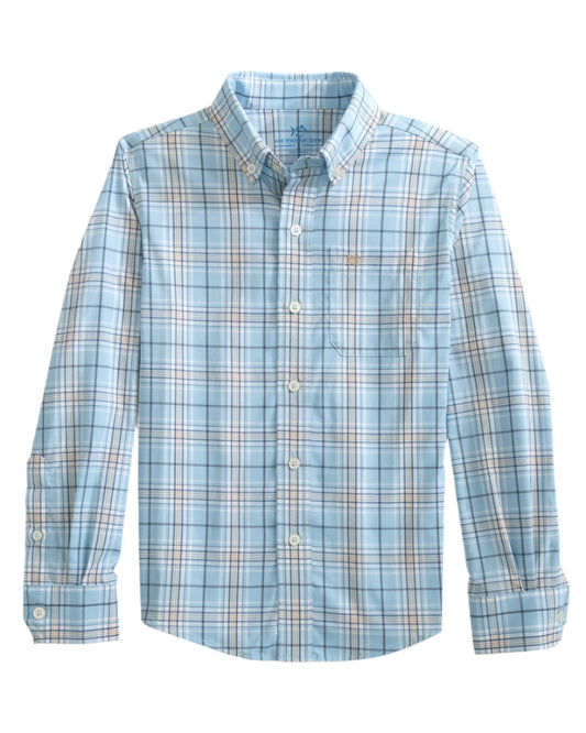 Southern Tide Intercoastal River Point Plaid Sport Shirt- Cerulean