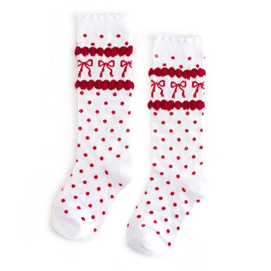 Red Bow Scalloped Knee High Socks