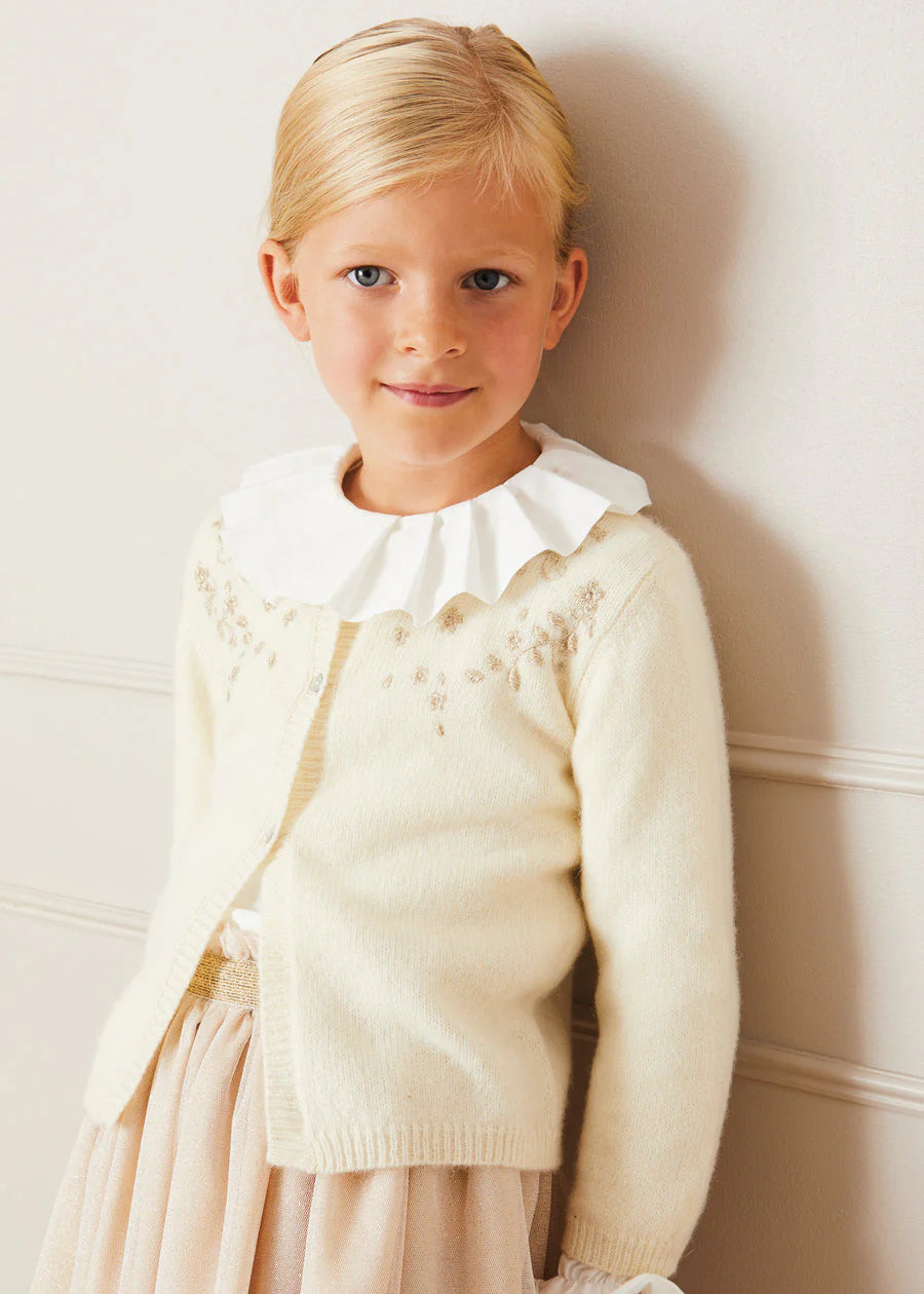 Pepa London Gold Embroidered Cardigan In Cream