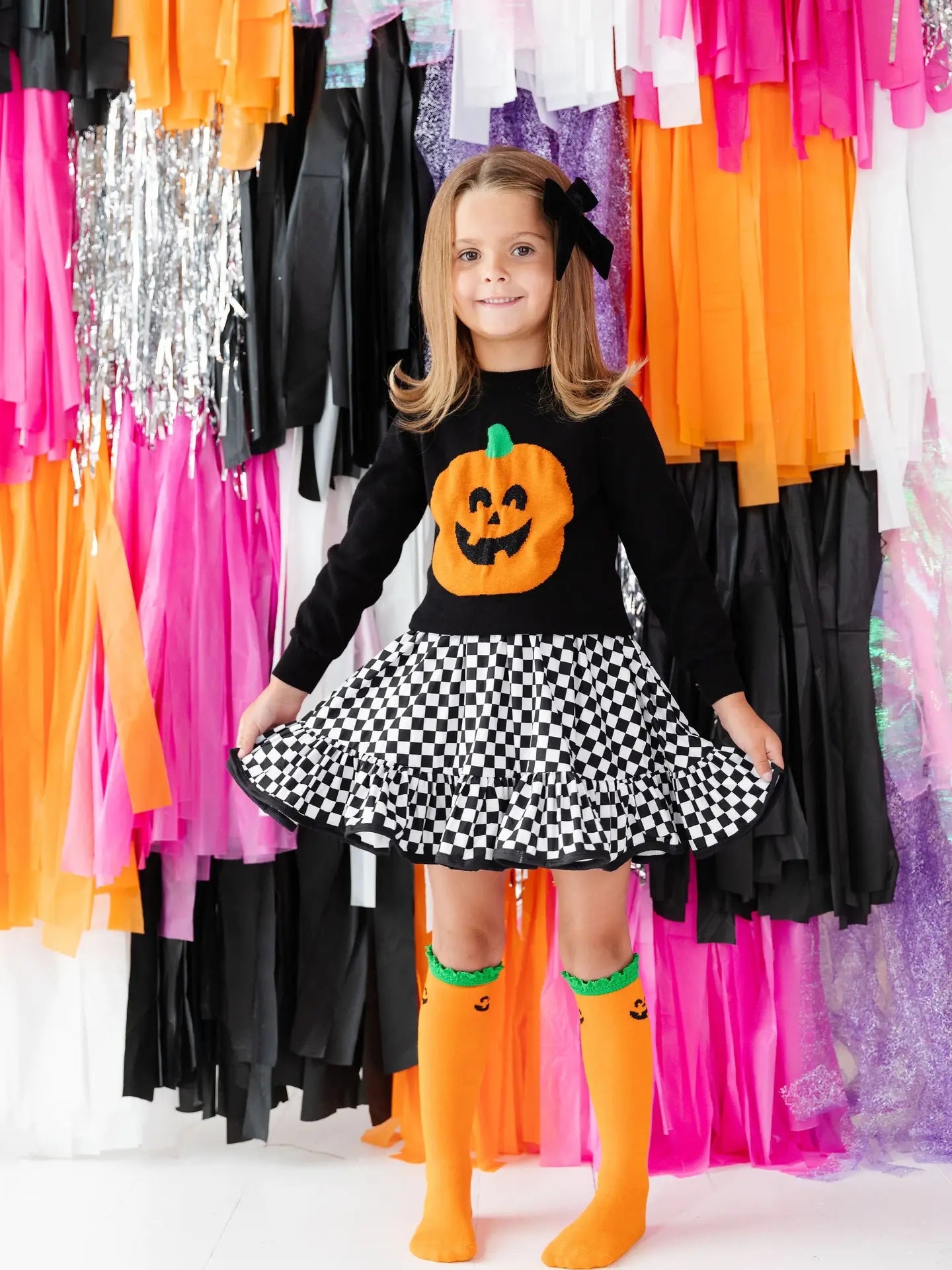 Little Stocking Co. Jack-O-Lantern Lace Top Knee High Socks