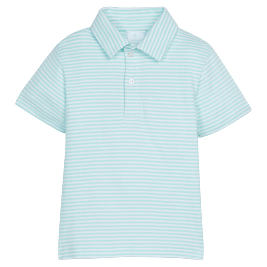 Little English Short Sleeve Polo - Aqua Stripe