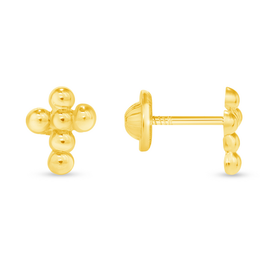 LeMel Kid Beaded Cross Stud Earrings 14K