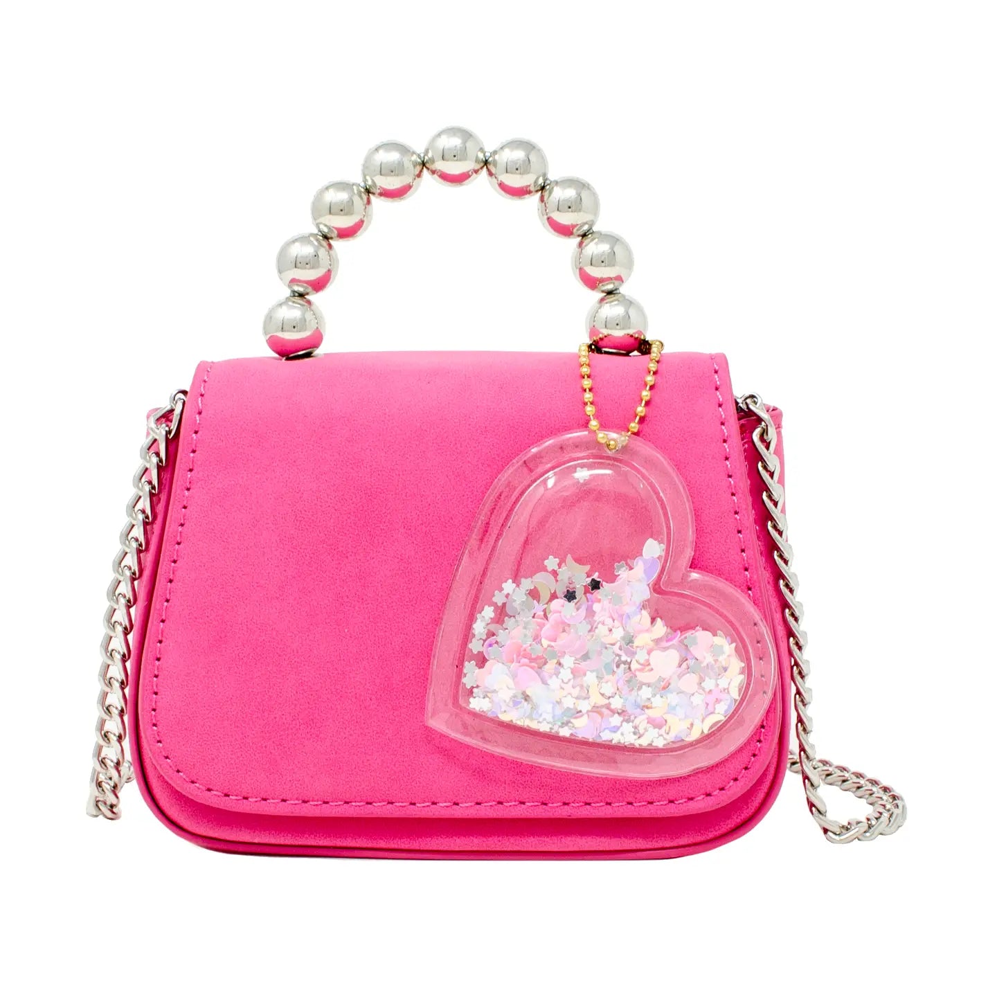 Zomi Gems Tiny Metal Pearl Charm Handle Handbag- Hot Pink