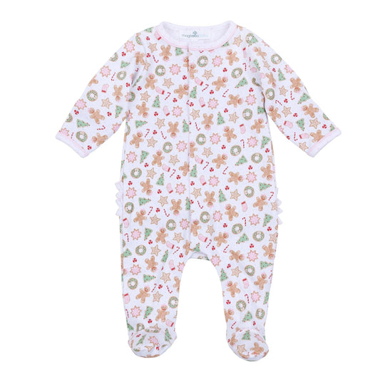 Frosted Wonderland Printed Ruffle Zipper Footie- Pink