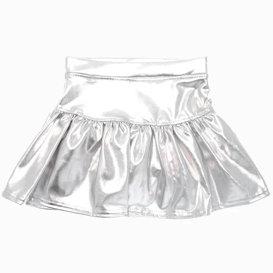 Azarhia Slick Metallic Gathered Skort- Silver