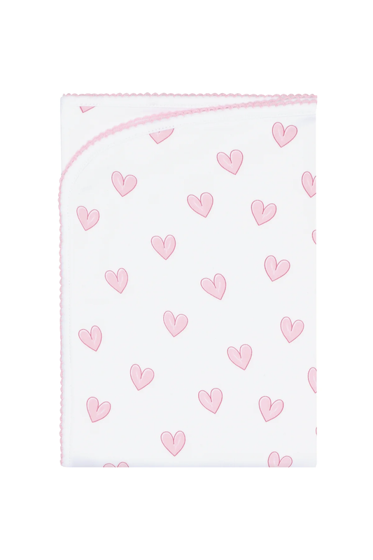 Nellapima Blue Heart Print Blanket- Pink