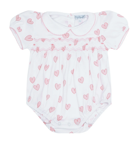 Nellapima Heart Print Smocked Bubble-Pink