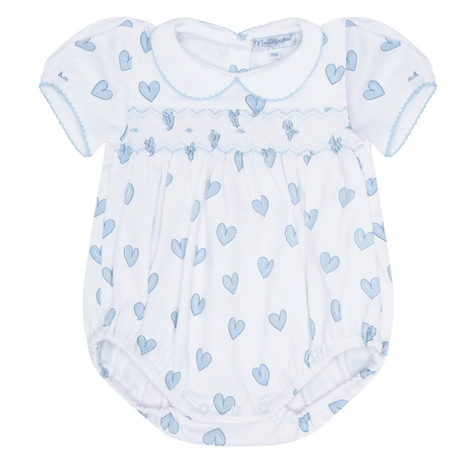 Nellapima Heart Print Smocked Bubble-Blue