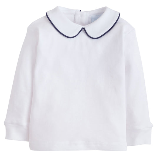 Little English Piped Peter Pan Shirt - Navy