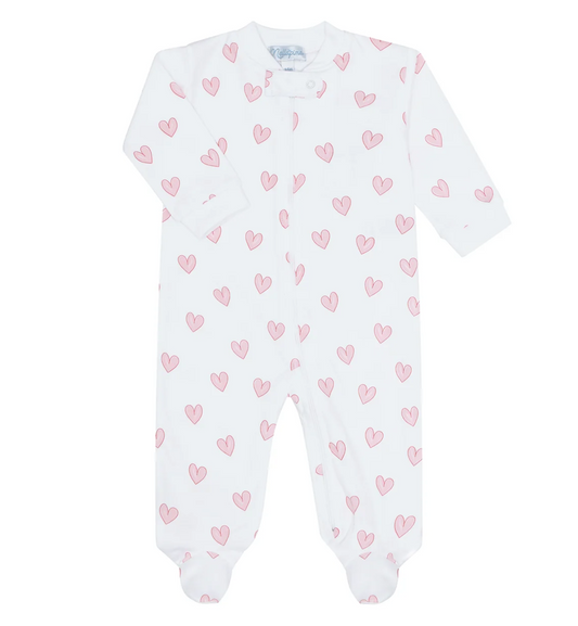 Nellapima Heart Print Zipper Footie- Pink