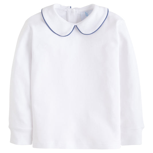 Little English Piped Peter Pan Shirt - Gray Blue