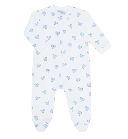 Nellapima Heart Print Zipper Footie- Blue