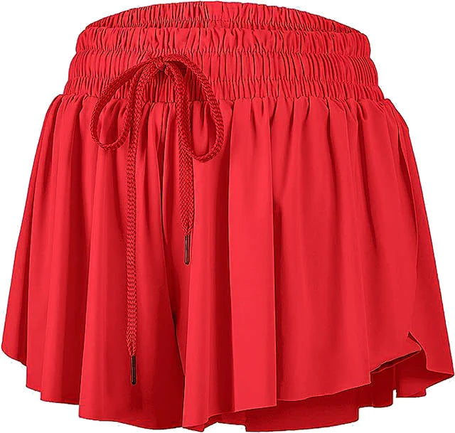 Red flowy shorts sales