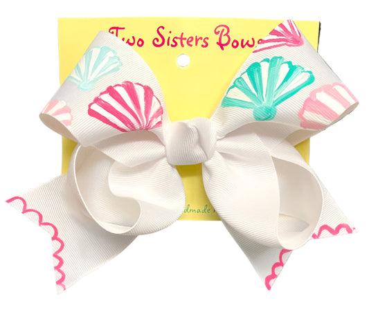 Two Sisters Bows White Scalloped Sea Shells Large Bow