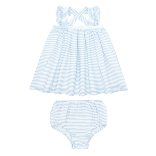 Minnow Powder Blue Stripe Flutter Tank Bloomer Set