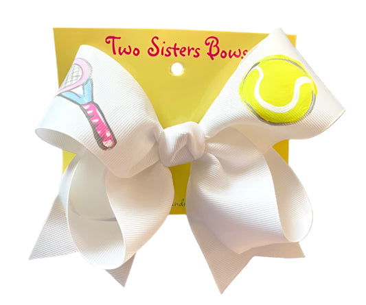 Two Sisters Bows White Tennis Racket Large Bow