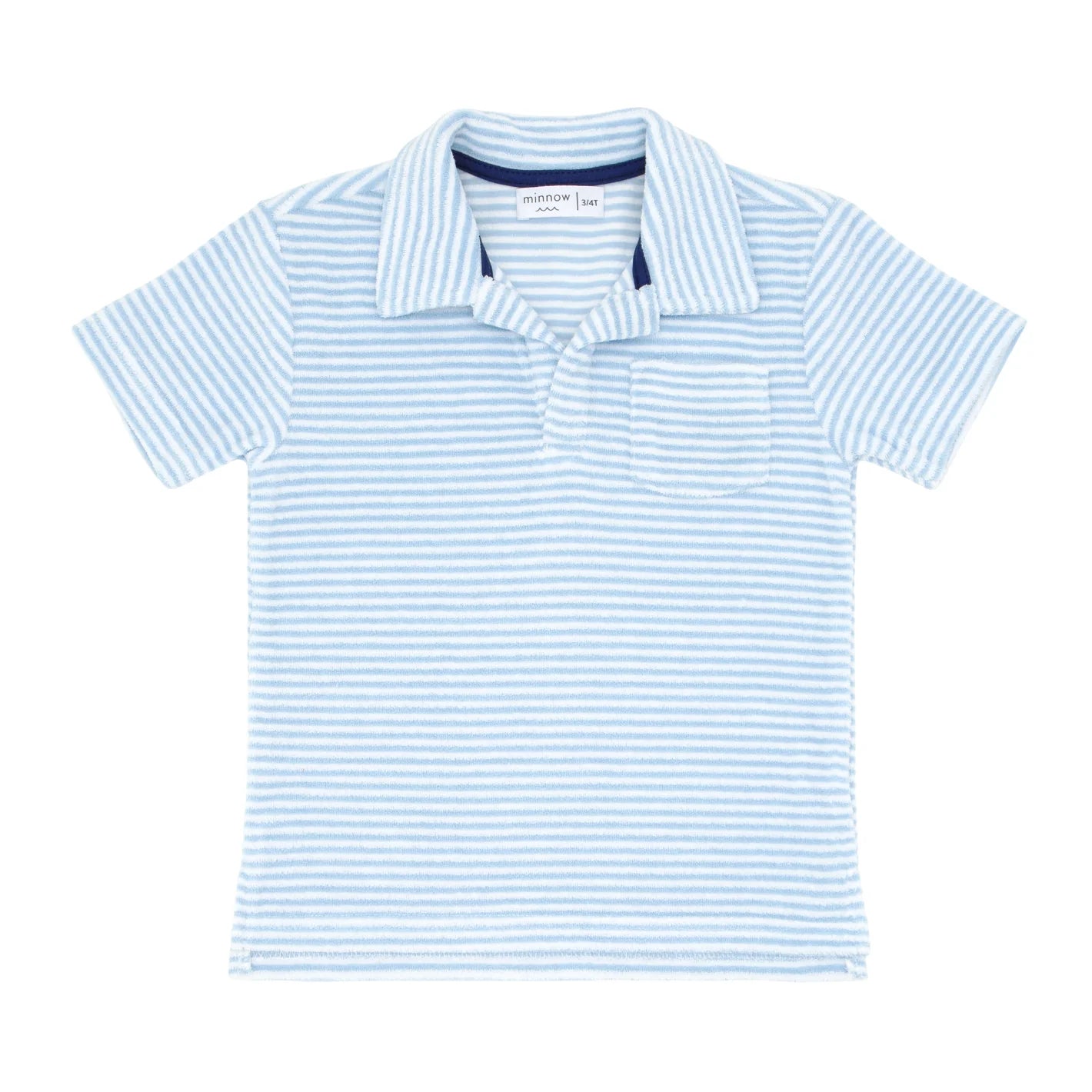 Minnow Boys Powder Blue Stripe French Terry Polo Shirt 5 6T