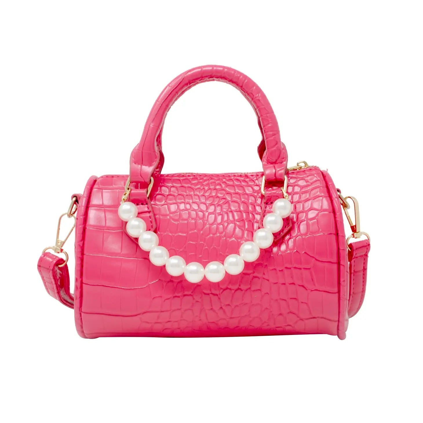 Neon Pink Crocodile Embossed Top Handle Bag