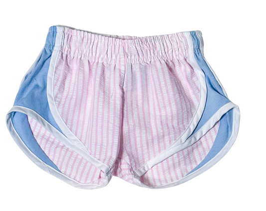 Athletic Shorts - Pink Stripes with Blue Sides