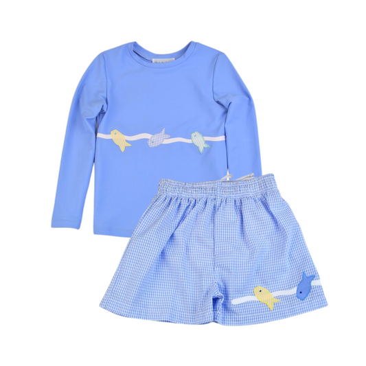 Fish Rash Guard & Trunks Set by Funtasia Too.